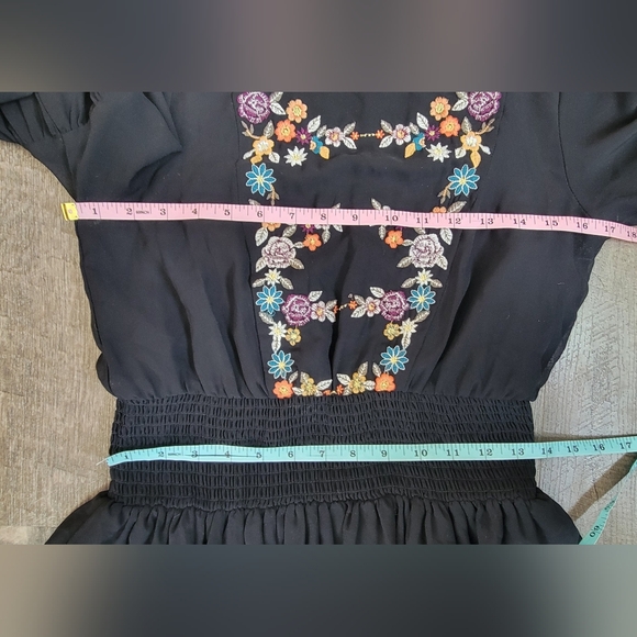 Anthropologie Maeve Anfisa Floral Embroidered Chiffon Mini Dress Womens 2 Black - Picture 11 of 16